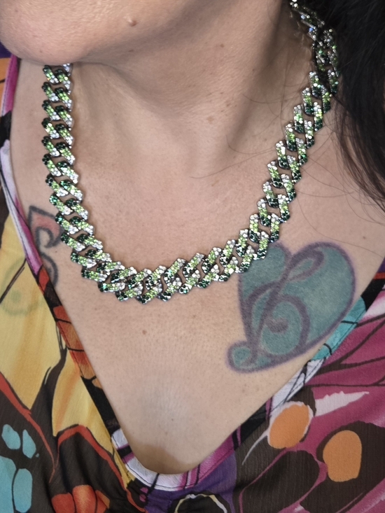 Invicta Jewelry - Invicta Pave  Emerald Crystal Cuban Link Green Tones And Silver Tones
